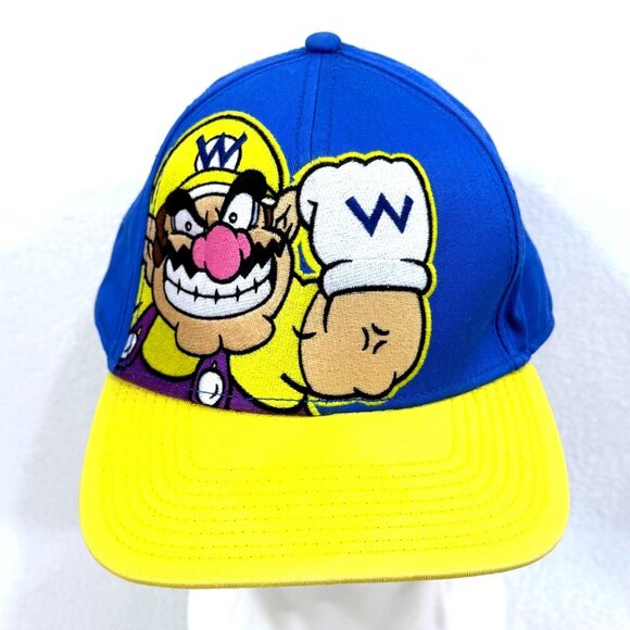 Super Mario Wario Snapback Hat Blue & Yellow Adjustable Flat Bill - Picture 10 of 10